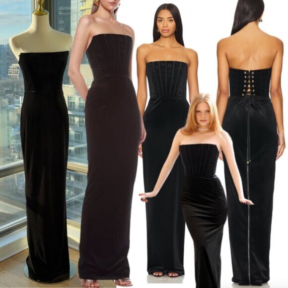🆕 BRONX & BANCO 🧿 NWOT Florentina Corset Gown, Black Velvet, Sz S US 4 - Picture 1 of 13
